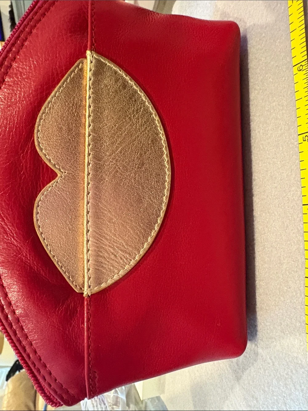 Red Pouch with Gold Lip Accent